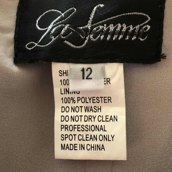 LA FEMME Silver Satin Jewel Embellished Gown Off-shoulders Train 12 MSRP $500 - Picture 8 of 8